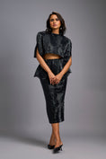 Load image into Gallery viewer, Black Shimmer Embroidered Midi Skirt