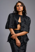 Load image into Gallery viewer, Black Shimmer Co-ord Set with Cape & Midi Skirt