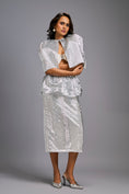 Load image into Gallery viewer, White Shimmer Embroidered Midi Skirt