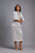 Load image into Gallery viewer, White Shimmer Co-ord Set with Cape & Midi Skirt