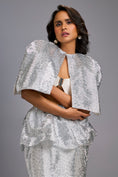 Load image into Gallery viewer, White Shimmer Co-ord Set with Cape & Midi Skirt