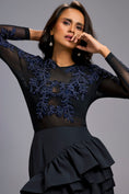 Load image into Gallery viewer, Blue Swarovski-Embroidered Top with Asymmetrical Skirt