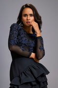 Load image into Gallery viewer, Blue Swarovski-Embroidered Top with Asymmetrical Skirt