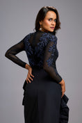 Load image into Gallery viewer, Blue Swarovski-Embroidered Top with Asymmetrical Skirt