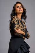 Load image into Gallery viewer, Gold Swarovski-Embroidered Top with Asymmetrical Skirt