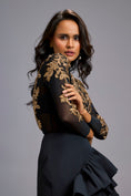 Load image into Gallery viewer, Gold Swarovski-Embroidered Top with Asymmetrical Skirt