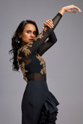 Load image into Gallery viewer, Gold Swarovski-Embroidered Top with Asymmetrical Skirt