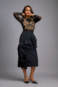 Load image into Gallery viewer, Gold Swarovski-Embroidered Top with Asymmetrical Skirt