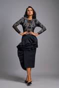 Load image into Gallery viewer, Grey Swarovski-Embroidered Top with Asymmetrical Skirt