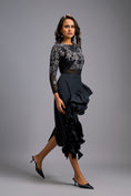 Load image into Gallery viewer, Grey Swarovski-Embroidered Top with Asymmetrical Skirt