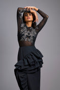 Load image into Gallery viewer, Grey Swarovski-Embroidered Top with Asymmetrical Skirt