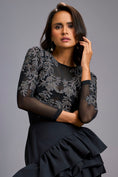 Load image into Gallery viewer, Grey Swarovski-Embroidered Top with Asymmetrical Skirt