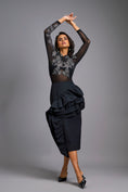 Load image into Gallery viewer, Grey Swarovski-Embroidered Top with Asymmetrical Skirt