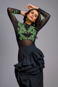 Load image into Gallery viewer, Green Swarovski-Embroidered Top with Asymmetrical Skirt