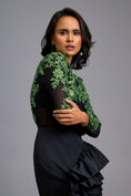 Load image into Gallery viewer, Green Swarovski-Embroidered Top with Asymmetrical Skirt
