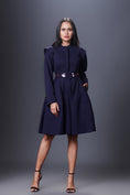 Load image into Gallery viewer, Navy Blue Jacket Dress With Hand Embroidered Belt