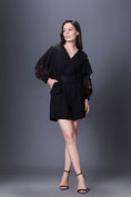 Load image into Gallery viewer, Black Playsuit With Hand Embroidered Sleeve & Belt