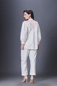 Load image into Gallery viewer, White Jacket Style Co-Ord Set With Hand Embroidered Quilted Yoke