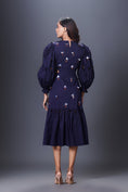 Load image into Gallery viewer, Purple Hand Embroidered Cutout Dress With Puffed Sleeves