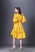 Load image into Gallery viewer, Yellow Hand Embroidered Off-Shoulder High-Low Dress Comes With Belt