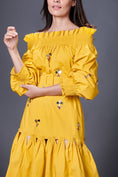 Load image into Gallery viewer, Yellow Hand Embroidered Off-Shoulder High-Low Dress Comes With Belt