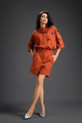 Load image into Gallery viewer, Rust Butterfly Embellished Half-Placket Top & Shorts Set