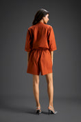 Load image into Gallery viewer, Rust Butterfly Embellished Half-Placket Top & Shorts Set