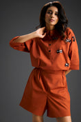 Load image into Gallery viewer, Rust Butterfly Embellished Half-Placket Top & Shorts Set