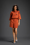 Load image into Gallery viewer, Rust Butterfly Embellished Half-Placket Top & Shorts Set