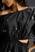 Load image into Gallery viewer, Black Off-Shoulder Dress with Butterfly Embellishments