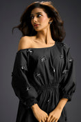 Load image into Gallery viewer, Black Off-Shoulder Dress with Butterfly Embellishments