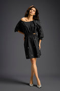 Load image into Gallery viewer, Black Off-Shoulder Dress with Butterfly Embellishments
