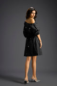 Load image into Gallery viewer, Black Off-Shoulder Dress with Butterfly Embellishments