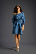 Load image into Gallery viewer, Blue Off-Shoulder Dress with Butterfly Embellishments