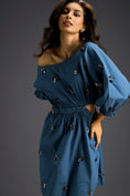 Load image into Gallery viewer, Blue Off-Shoulder Dress with Butterfly Embellishments