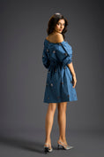 Load image into Gallery viewer, Blue Off-Shoulder Dress with Butterfly Embellishments