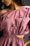 Load image into Gallery viewer, Pink Off-Shoulder Dress with Butterfly Embellishments