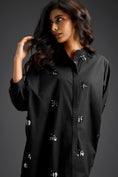 Load image into Gallery viewer, Balck Oversized Shirt Dress with Butterfly Motifs