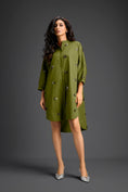 Load image into Gallery viewer, Green Oversized Shirt Dress with Butterfly Motifs