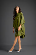 Load image into Gallery viewer, Green Oversized Shirt Dress with Butterfly Motifs