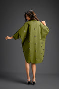 Load image into Gallery viewer, Green Oversized Shirt Dress with Butterfly Motifs