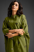 Load image into Gallery viewer, Green Oversized Shirt Dress with Butterfly Motifs