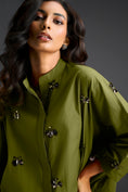 Load image into Gallery viewer, Green Oversized Shirt Dress with Butterfly Motifs