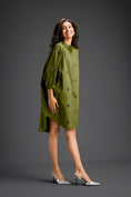 Load image into Gallery viewer, Green Oversized Shirt Dress with Butterfly Motifs