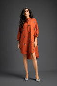 Load image into Gallery viewer, Rust Oversized Shirt Dress with Butterfly Motifs