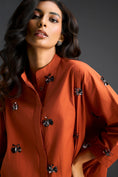Load image into Gallery viewer, Rust Oversized Shirt Dress with Butterfly Motifs