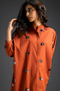 Load image into Gallery viewer, Rust Oversized Shirt Dress with Butterfly Motifs