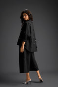 Load image into Gallery viewer, Black Butterfly Embellished Pleated Shirt & Pants Set