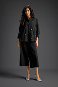 Load image into Gallery viewer, Black Butterfly Embellished Pleated Shirt & Pants Set