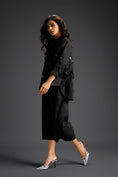 Load image into Gallery viewer, Black Butterfly Embellished Pleated Shirt & Pants Set